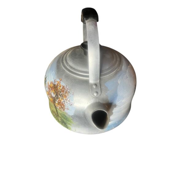 Hand Painted Vintage Teapot With Winter & Fall Scenery 9.25” Diameter - Picture 5 of 8